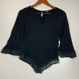 Womens Asymmetrical Hem Embroidered Blouse XS Witchycore Fairycore Whimsygoth